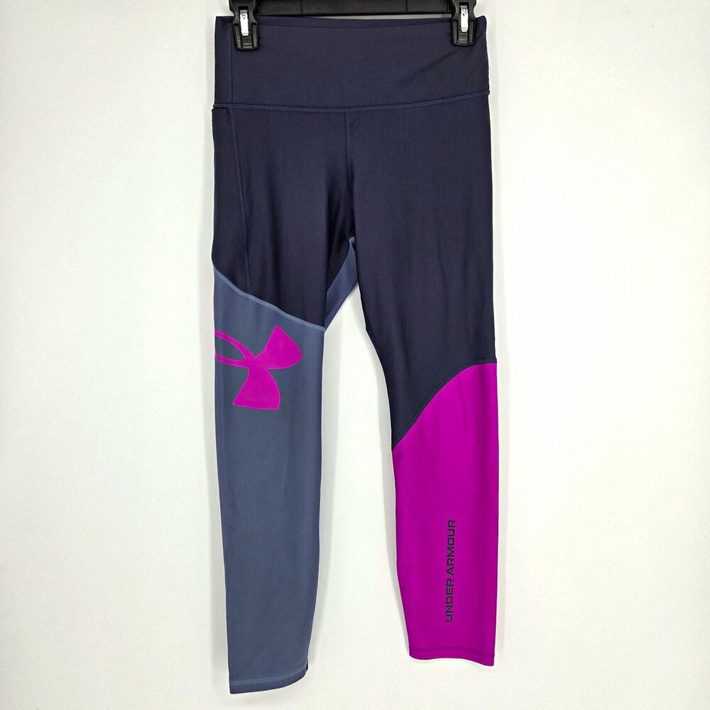 Under Armour Womens Colorblock Cropped Ankle Leggings Medium Purple Activewear